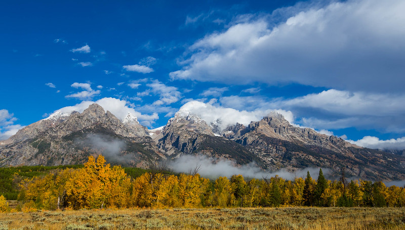 Fall in the Tetons often provides dramatic contrasts in light and color making for excellent photography.