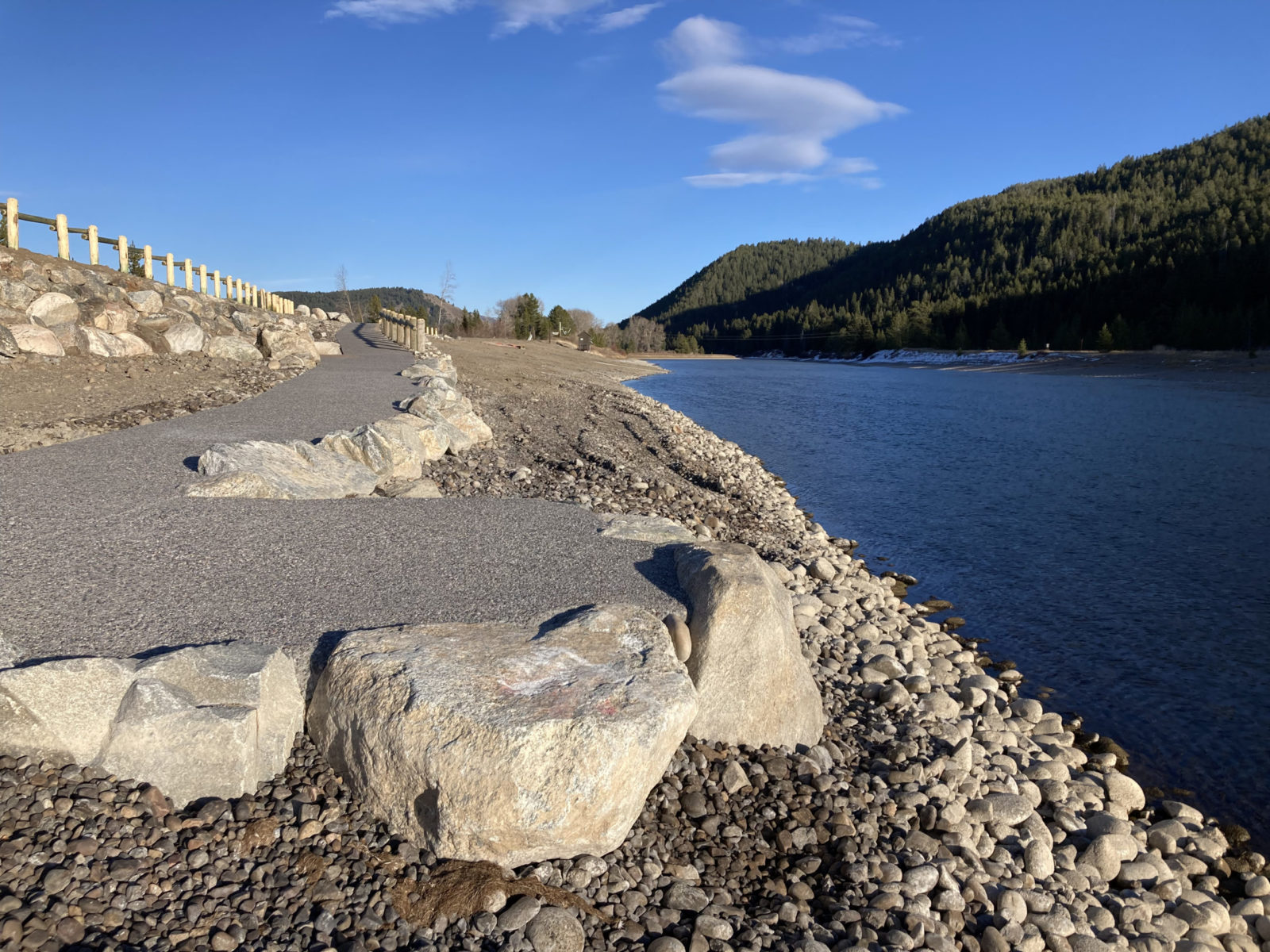 This is one of two accessible fishing platforms that were installed during the fall season. Visitors with limited mobility will be able to reach the platforms via the new pathway from the parking lot to the water's edge.