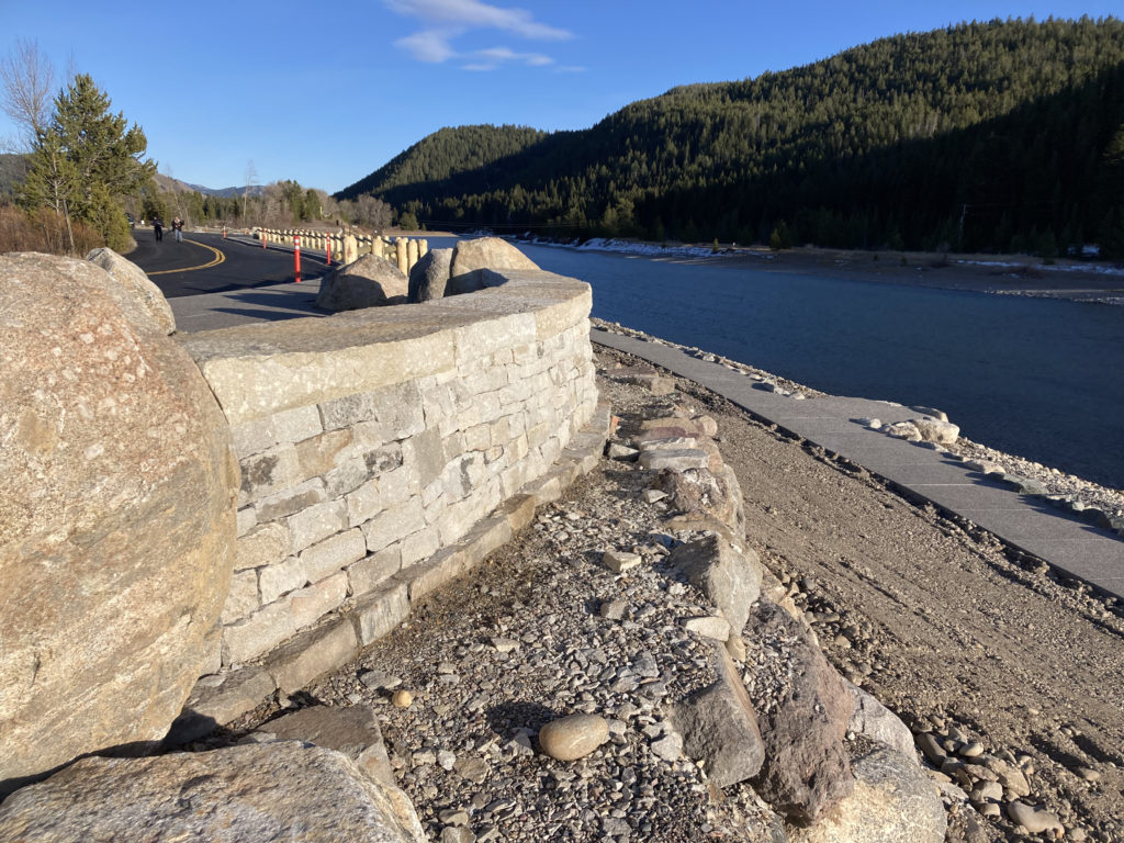 A new river overlook created by a drystone masonry wall will greet visitors next season at Jackson Lake Dam. Interpretive elements will be installed in spring 2023, providing people with an opportunity to enjoy the view and learn about the history of the Dam.