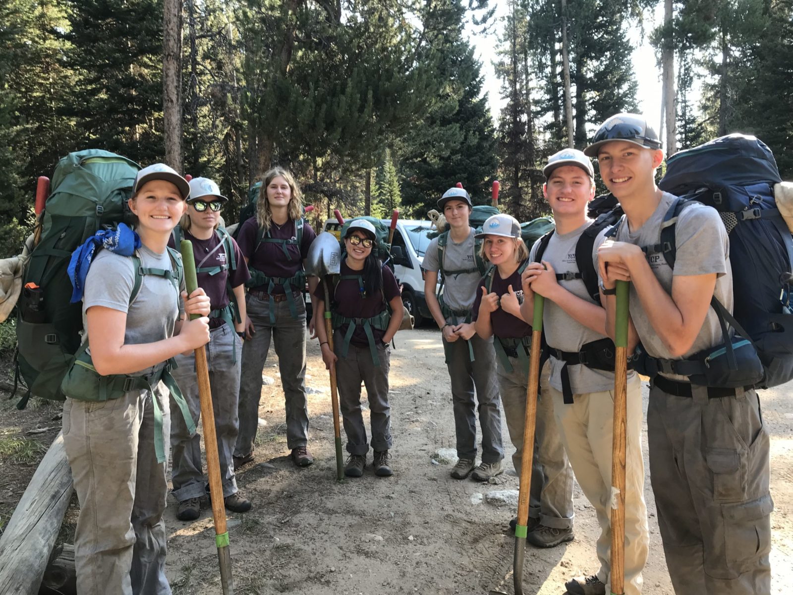 Group Shot (1) YCP preparing to hike into Death Canyon for a backcountry hitch for three nights.
