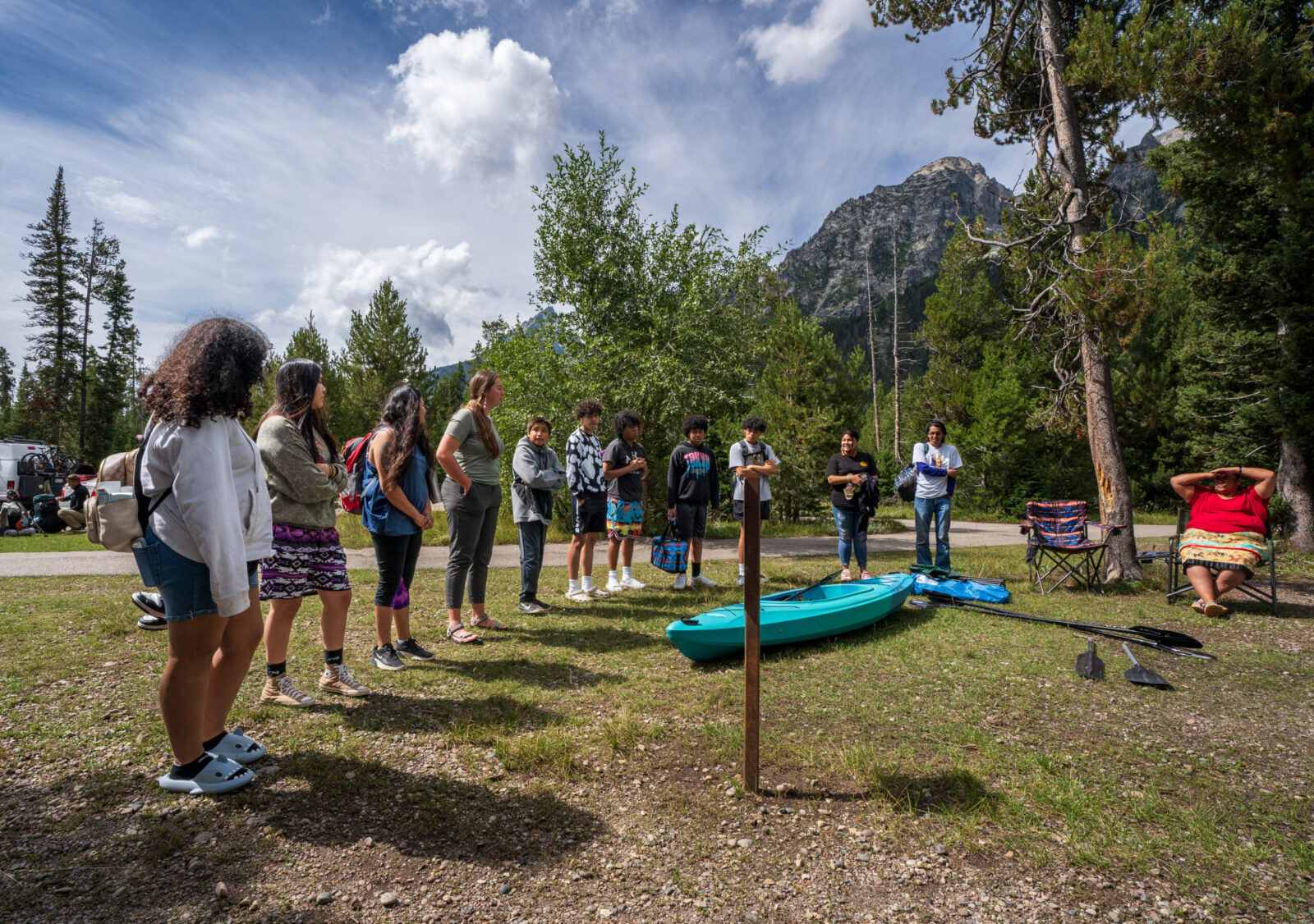 Cameran leads an Indigenous Ground Leaders outing, promoting native youth connection with Grand Teton.