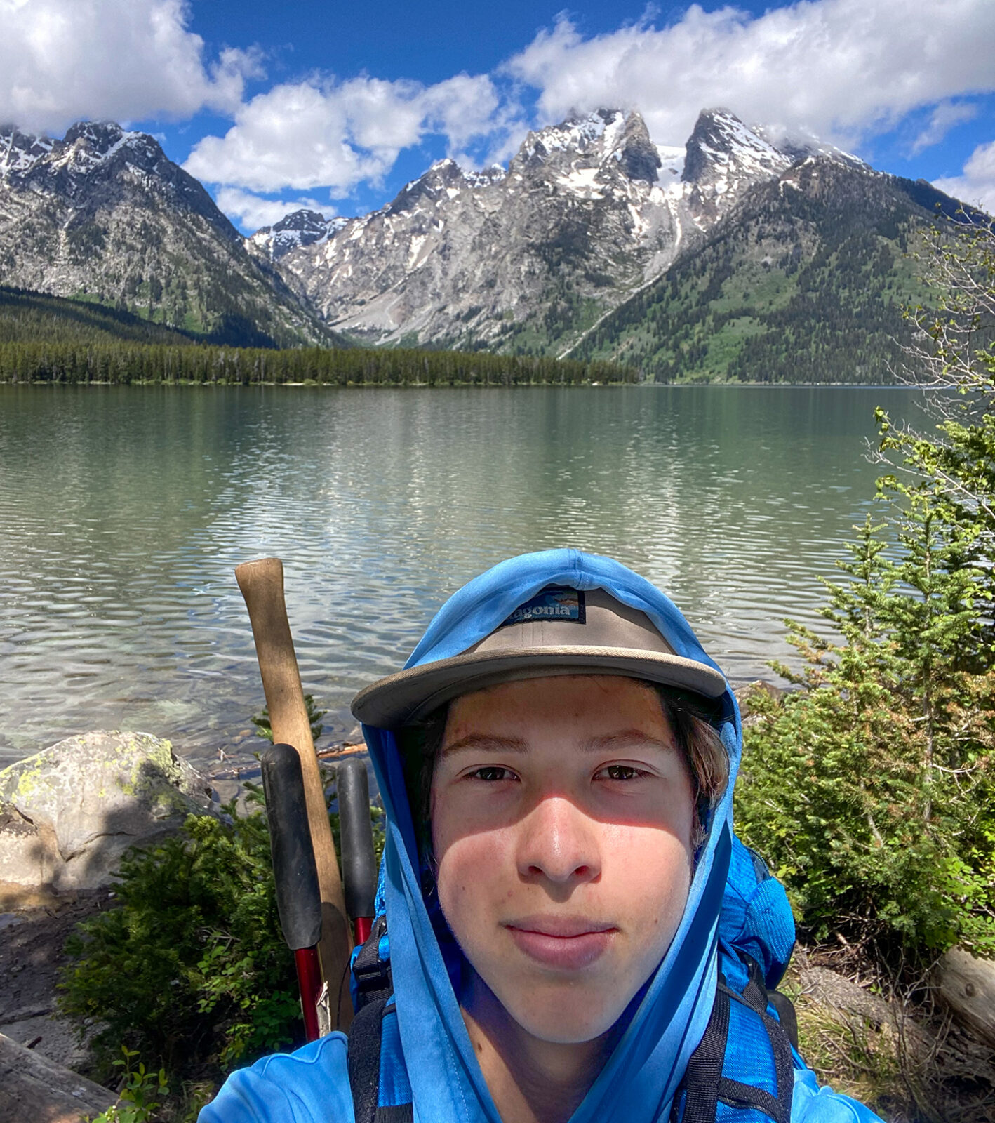 Isaac takes a selfie at Leigh Lake on his first season at Grand Teton National Park.