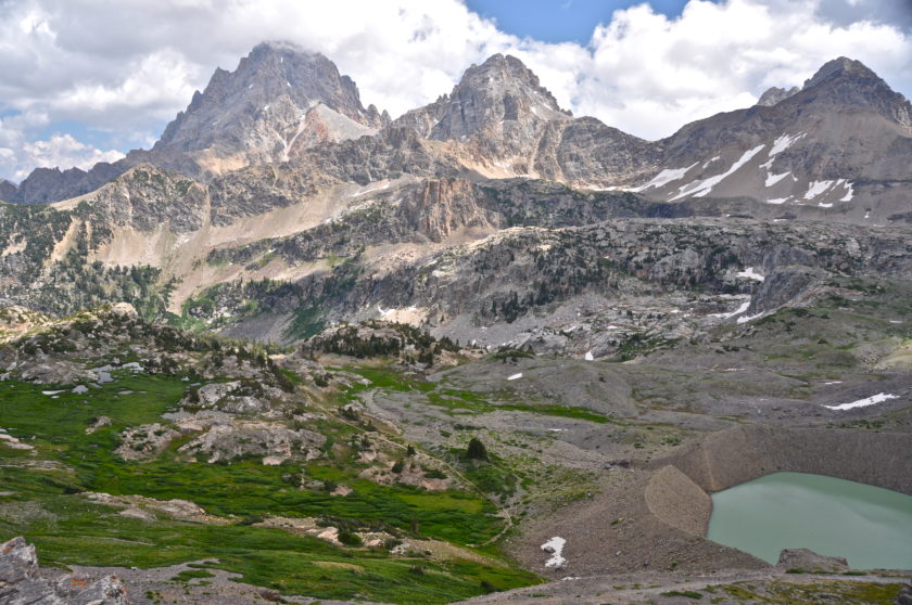 View of the Grand Teton, Middle Teton, and South Teton from Hurricane Pass. Photo by Jenny KIng.