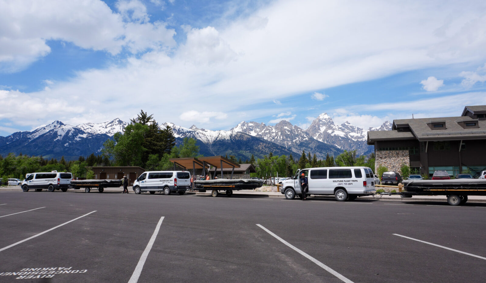 Moose Landing 2025-6 Grand Teton raft guides line up in the new parking area at Moose Landing to pickup visitors.