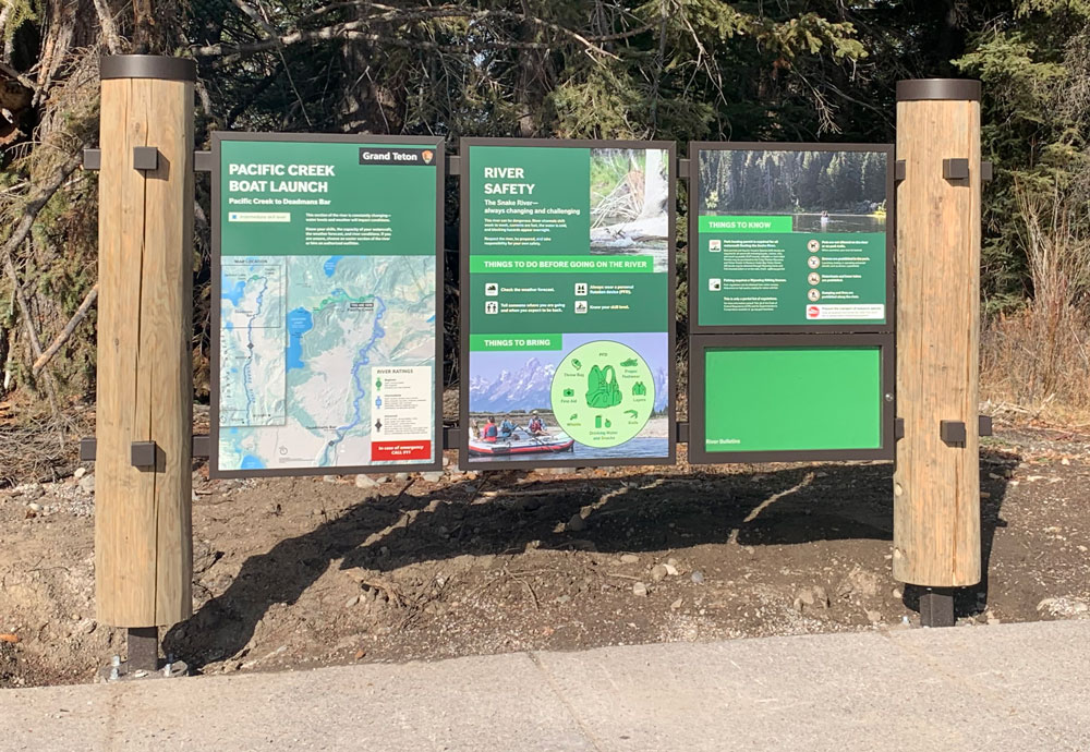 A new sign with river safety information was installed in a highly visible area to provide useful information for boaters.