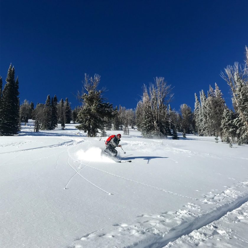 A skier finds fresh turns in the backcountry of Grand Teton National Park.