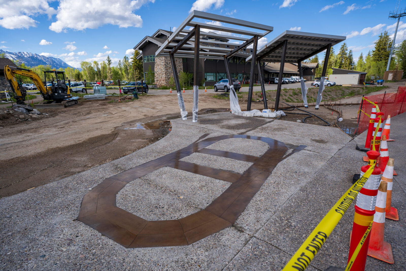 SRG 2024 Progress-3 Shade structures and a sculptural bronze raft in progress at Moose Landing.