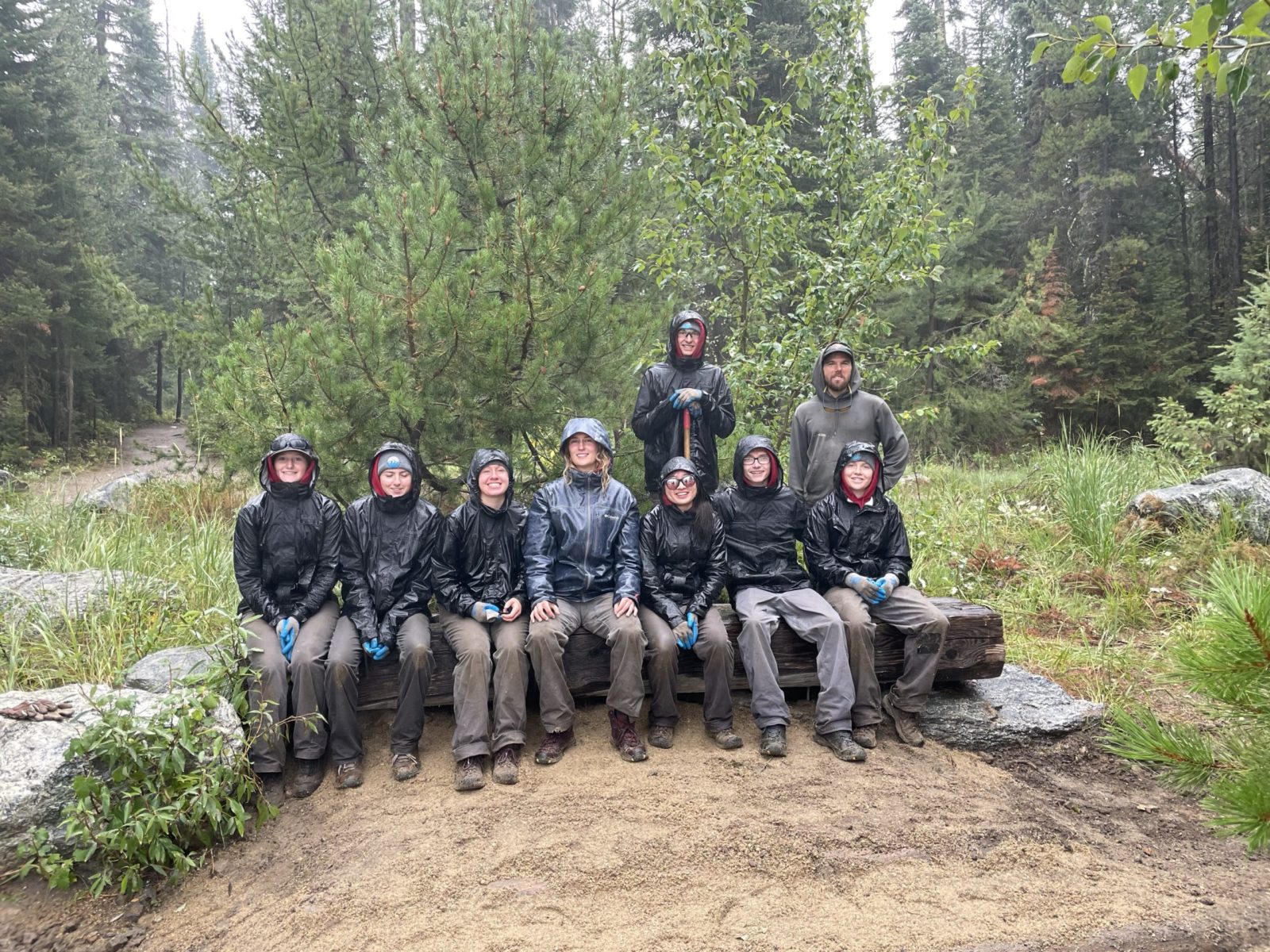 YCP enjoying their newly built pad on Phelps Lake. Rain can't stop this crew!