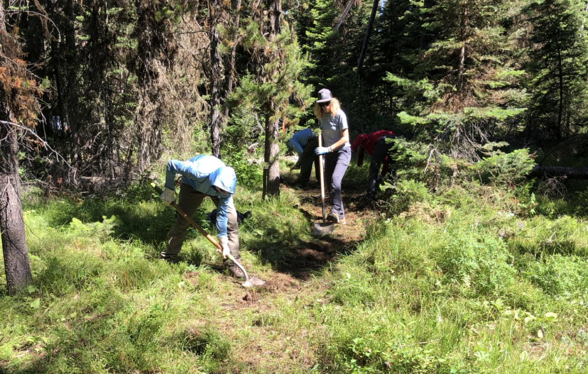 YCP crew members build new trail on the east shore of Leigh Lake.