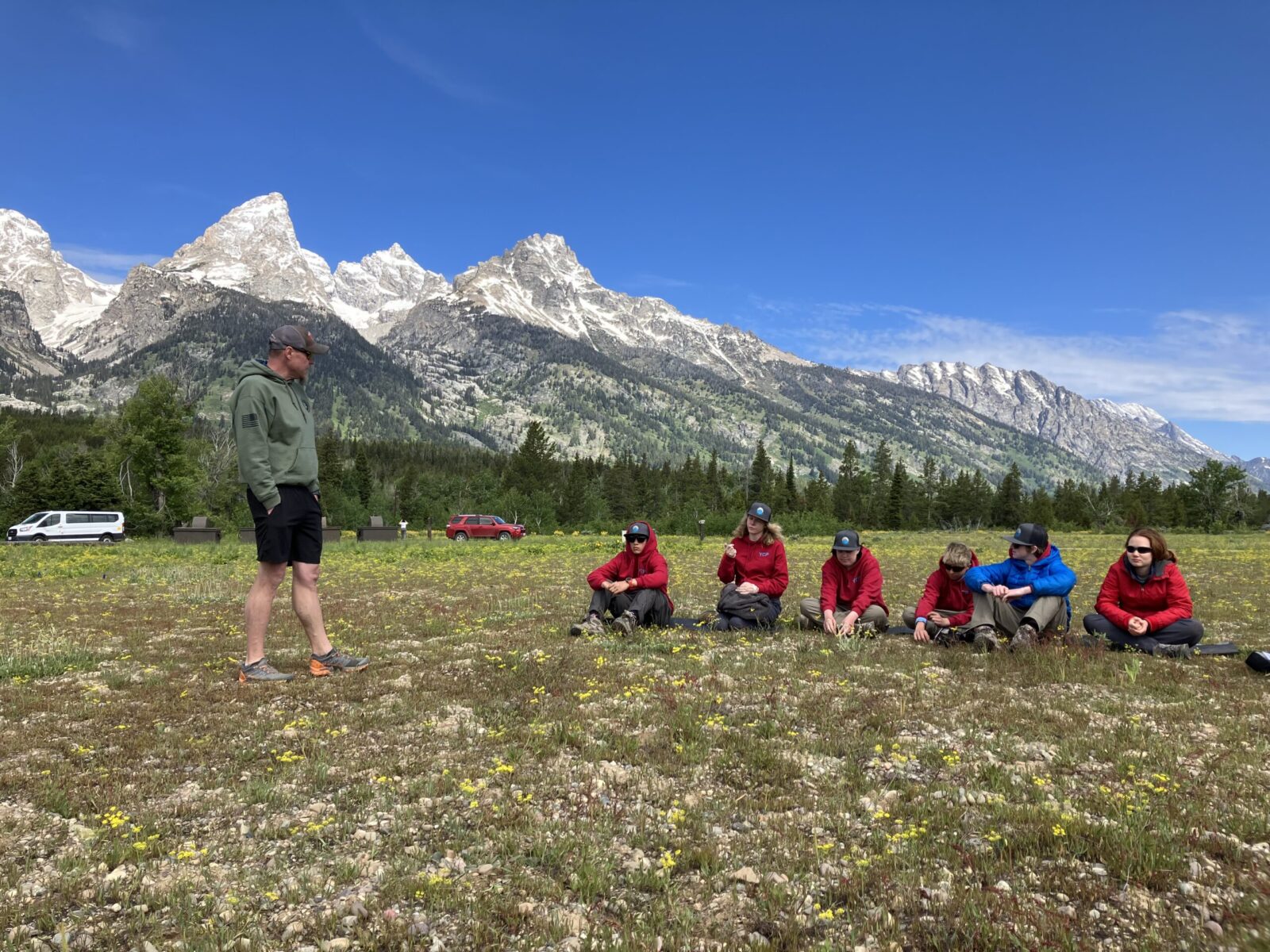 The YCP crew learns about wilderness first aid below the Tetons.